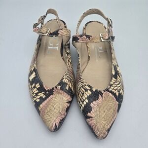 AGL Slingback Flats Womens 37 Beige Pink Faux Snakeskin Pointed Toe Giusty Italy